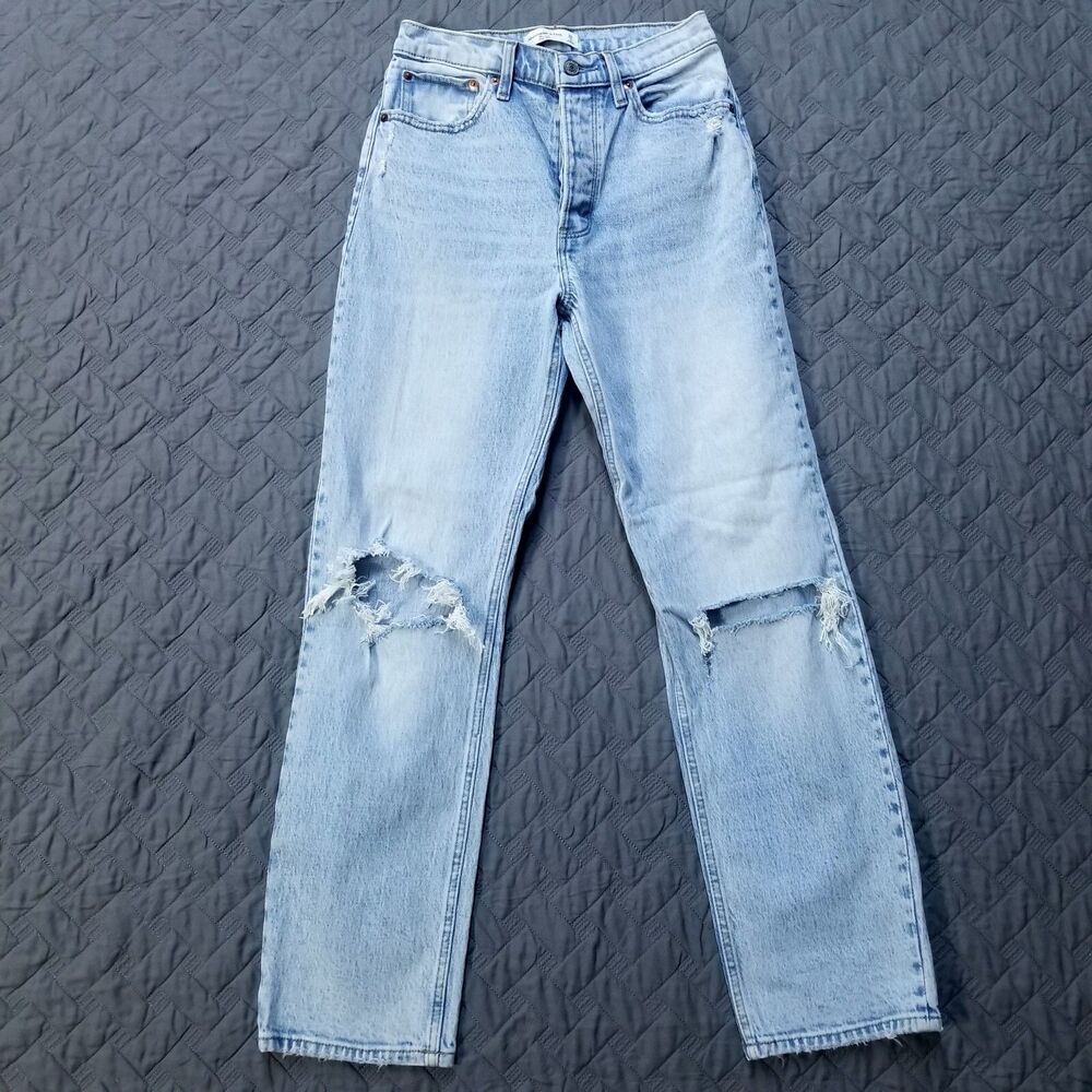 Abercrombie Fitch Jeans Womens 26/2R Blue The Dad High Rise Button Fly Light New